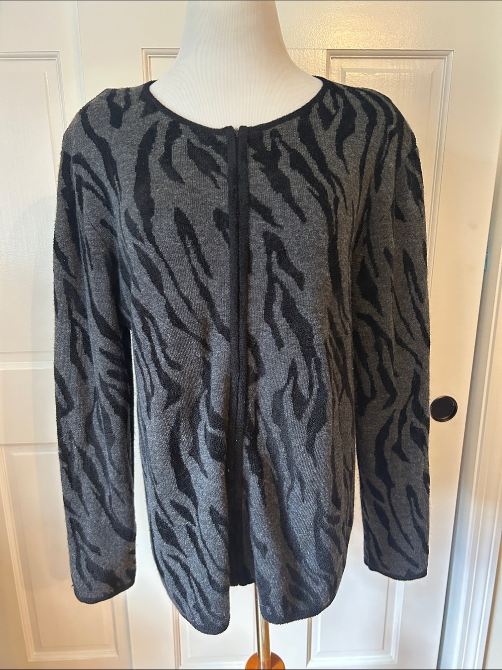 Vintage Marconi Gray and Black Zebra/animal Print Cardigan Sweater, zip front